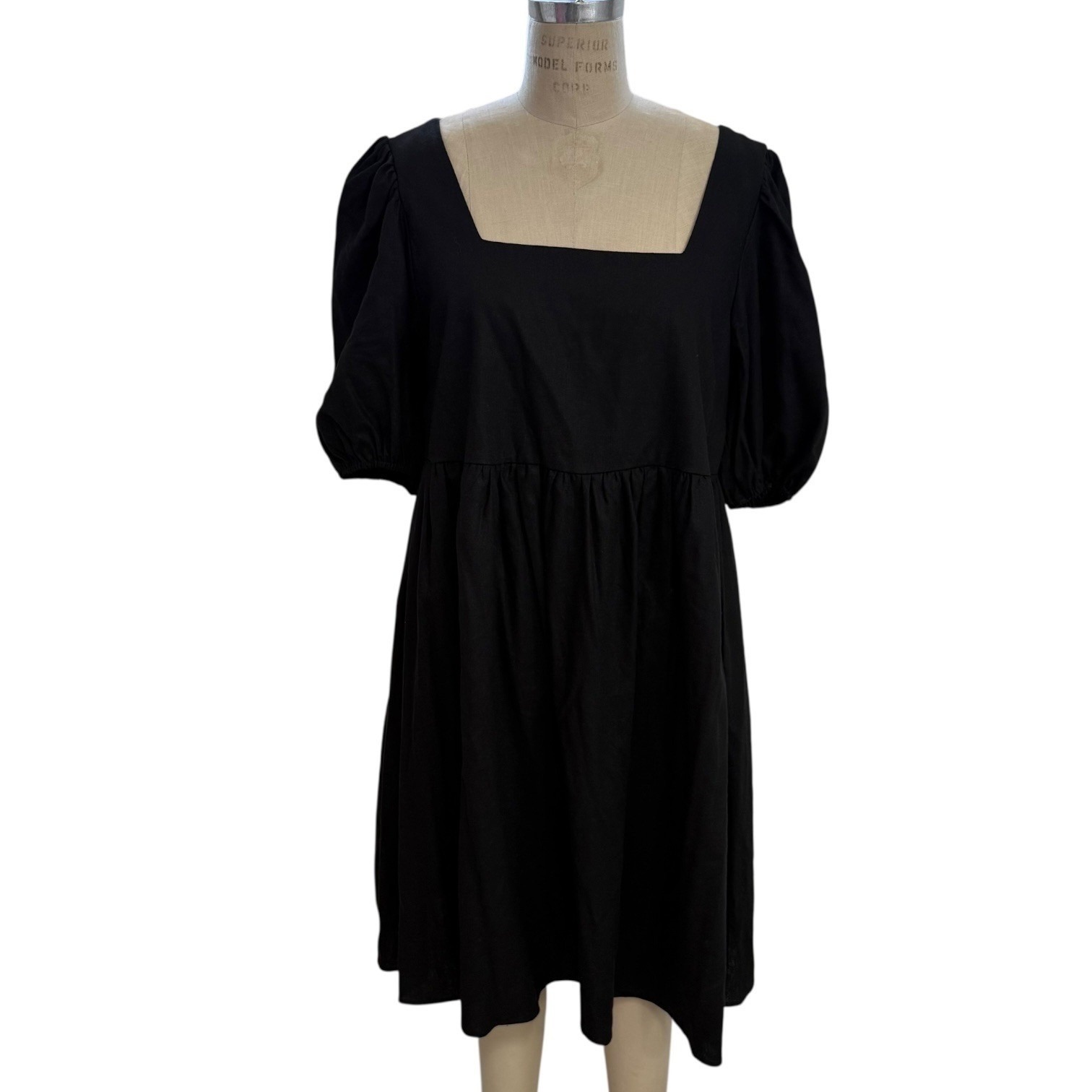 Monica By Monica Mahoney Lulu Dress Size M Black Square Neck Puff Sleeve